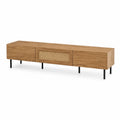 Mobile TV in Legno con Anta a Rete e Piedini Metallici 180x40x45 cm