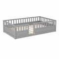 Cama infantil de madera maciza con barandillas y acceso, gris, 200x90 cm