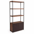 Estantería de madera y metal con compartimento