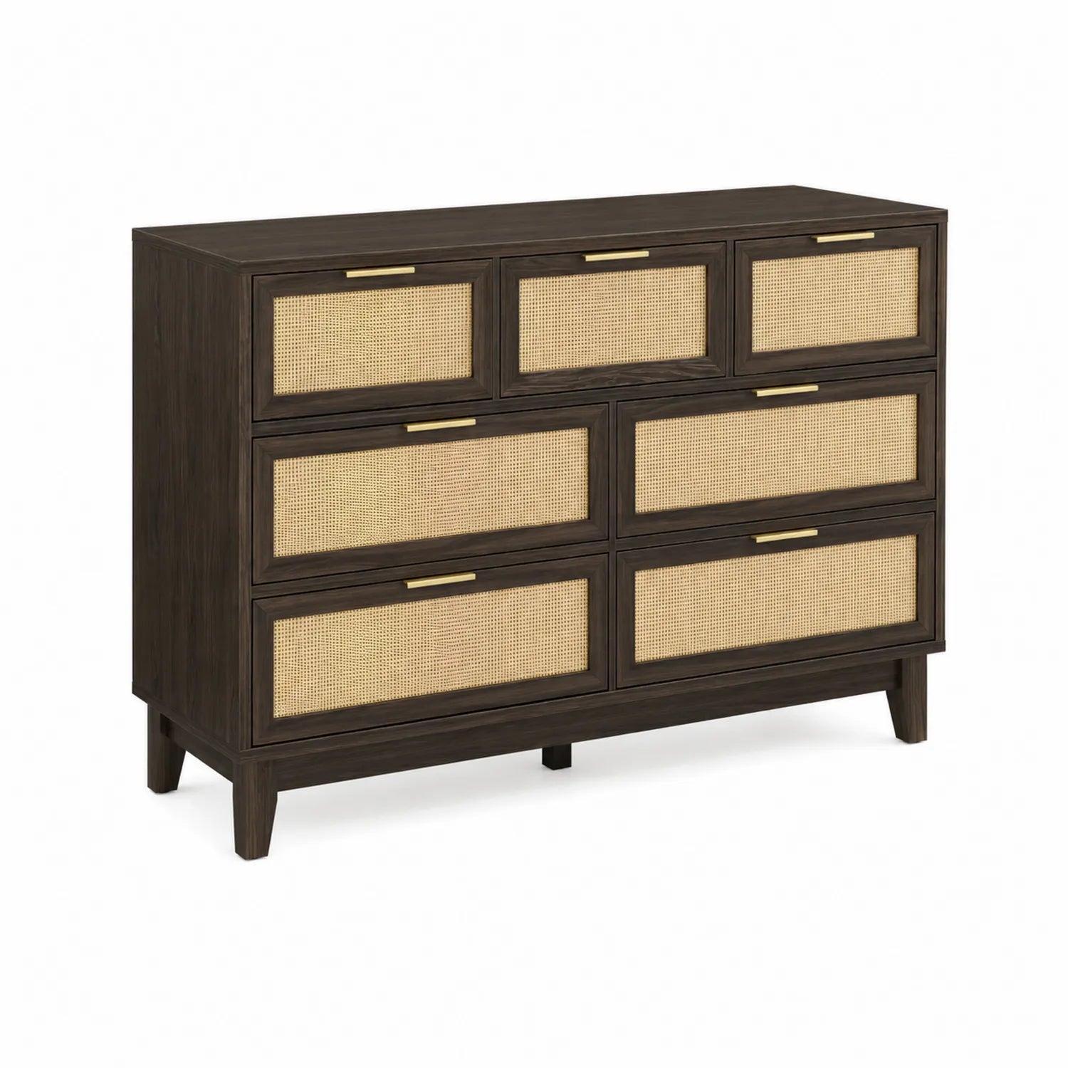 Cajonera de Madera y Ratán con 7 Cajones Marrón/Beige