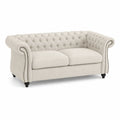 Divano Chesterfield 2 posti in lino beige con borchie