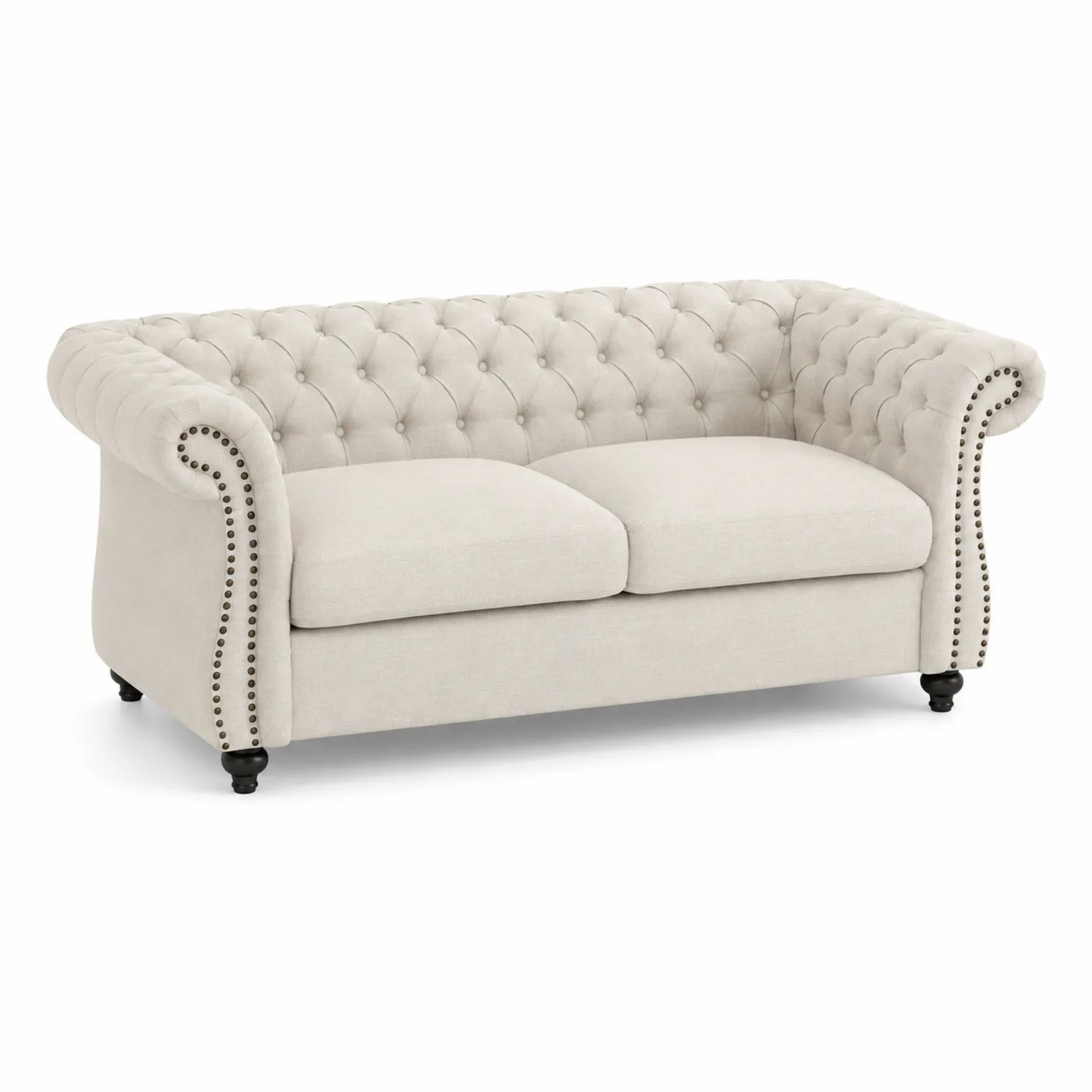 Sofá Chesterfield 2 plazas lino Beige con tachuelas