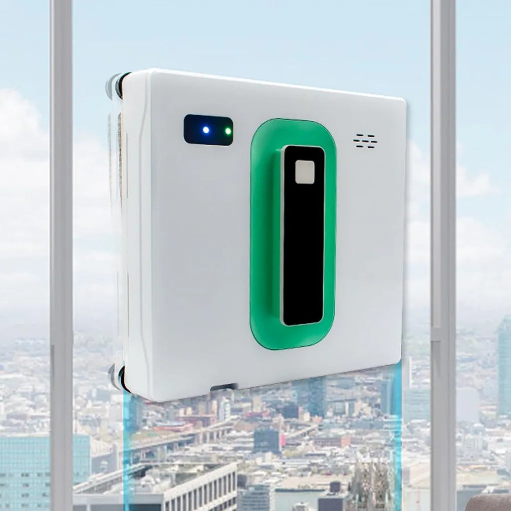 Robot Limpiacristales Inteligente con Pulverización y Succión Fuerte, Tanque de Agua 50 ml, Navegación Avanzada para Vidrio y Azulejos