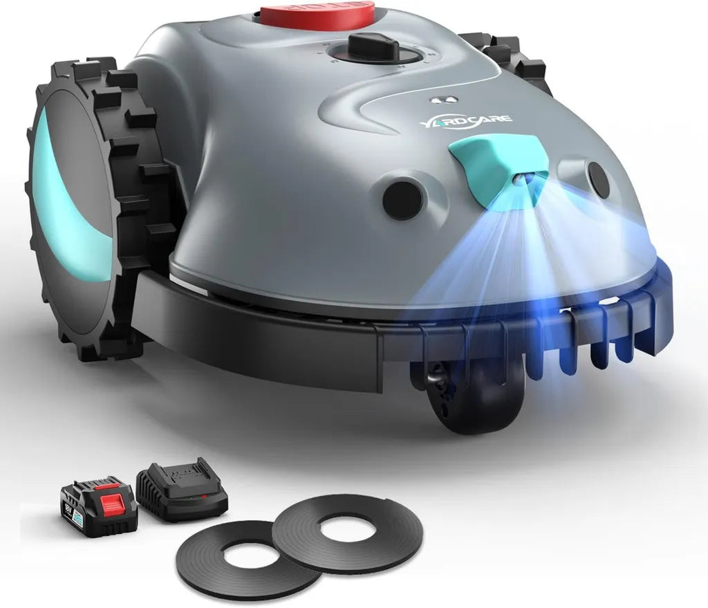 Robot Cortacésped Inteligente YARDCARE V100 con Visión Artificial, Autonomía 150 m², Batería 4 Ah, Detección de Obstáculos, Cuchillas y Banda Magnética Incluidas