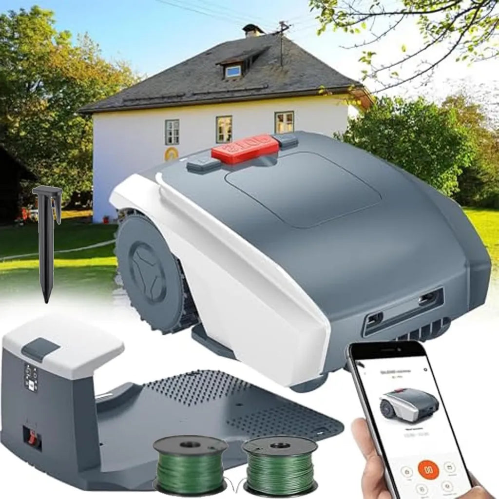 Robot cortacésped automático para jardines hasta 1500m² con control de app, planificación de rutas y estación de carga, altura de corte ajustable 20-55mm, color gris