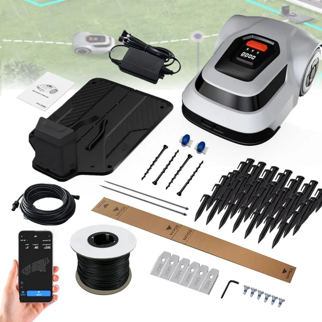 Robot Cortacésped Inteligente 45W, Cobertura 150㎡/h, Pendiente hasta 45%, Altura Ajustable 30-70mm, GPS y Antirrobo, Control por App