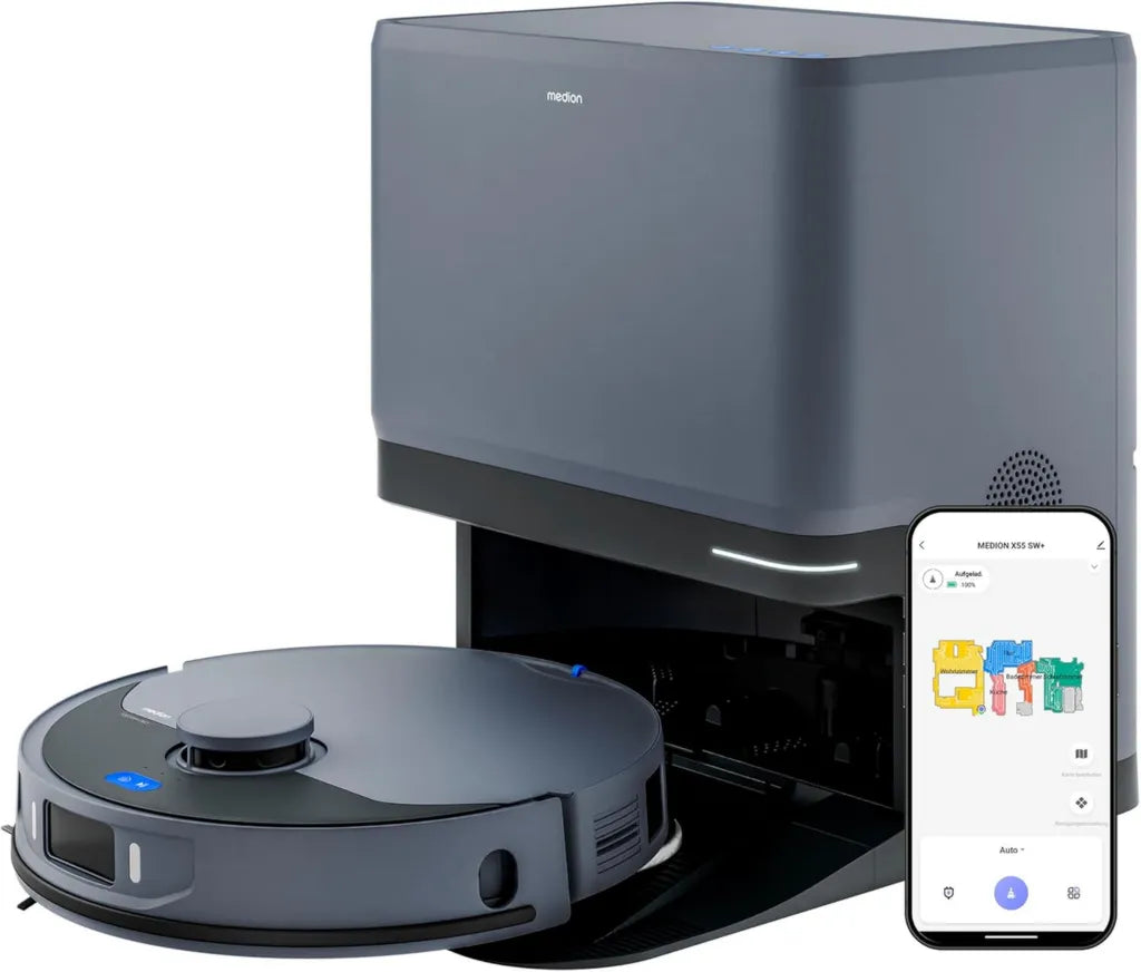 Robot Aspirador MEDION 3 en 1 Láser, 10000 Pa, Fregado y Mopas Giratorias