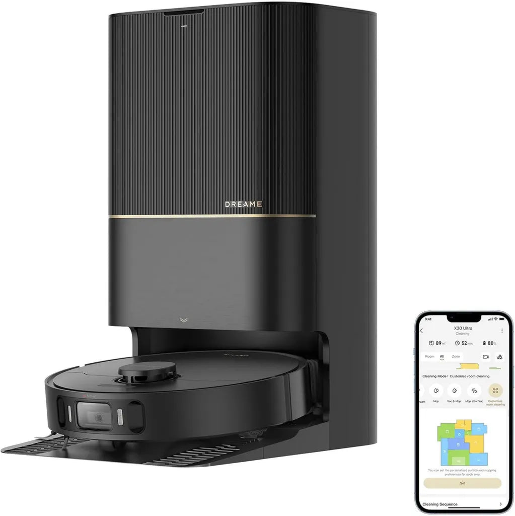 Robot Aspirador DREAME X30 Ultra 2 en 1 con Mopa Desmontable, Succión 8300Pa, Limpieza Inteligente y Auto-Limpieza a 60°C, Negro