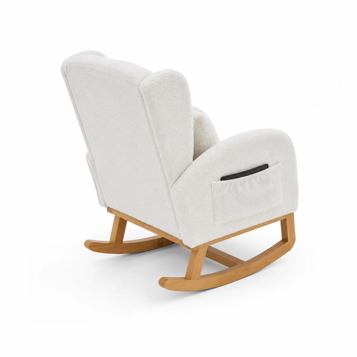 Silla mecedora de tela bouclé con base de madera