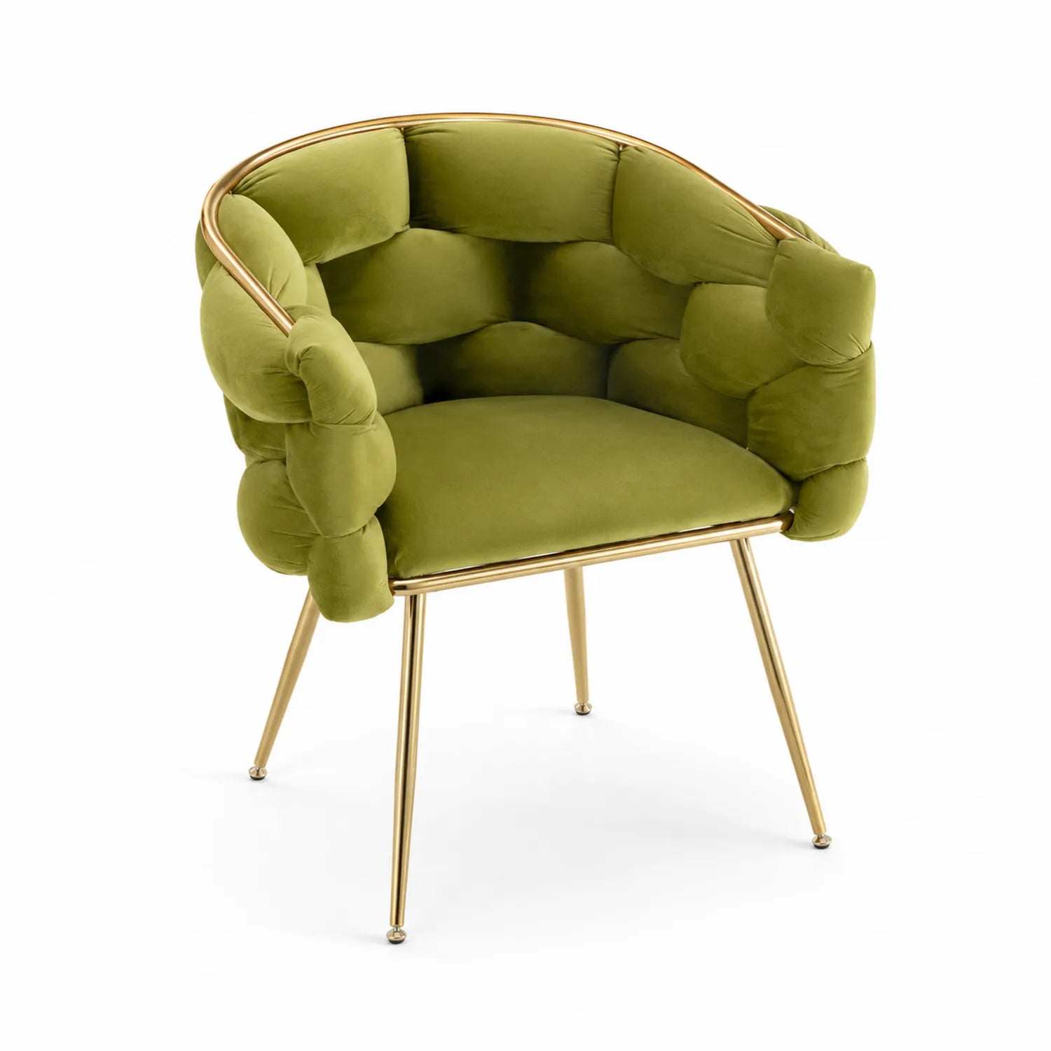 Silla de Terciopelo Verde con Estructura Metálica Dorada