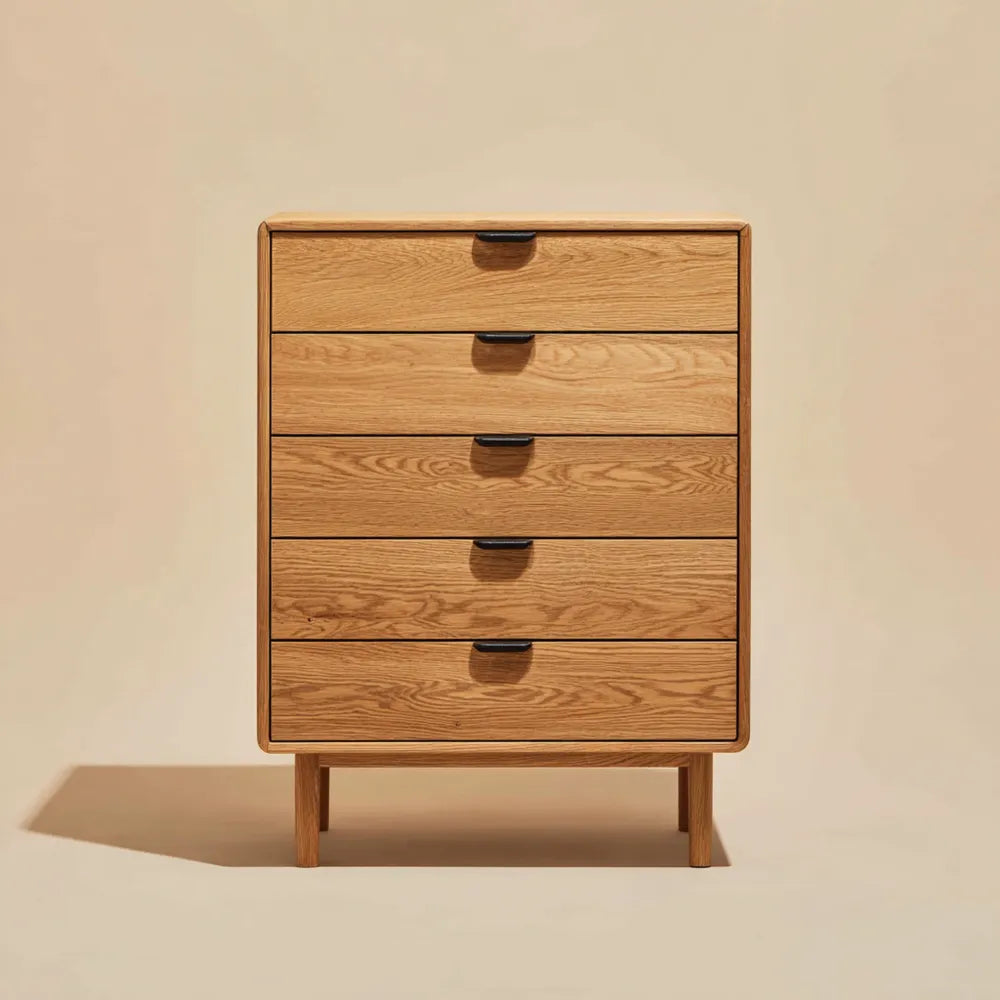 Chest of Drawers 80x50x110 cm - Oak Wood 5-Drawer - Natural Finish - Contemporary Design