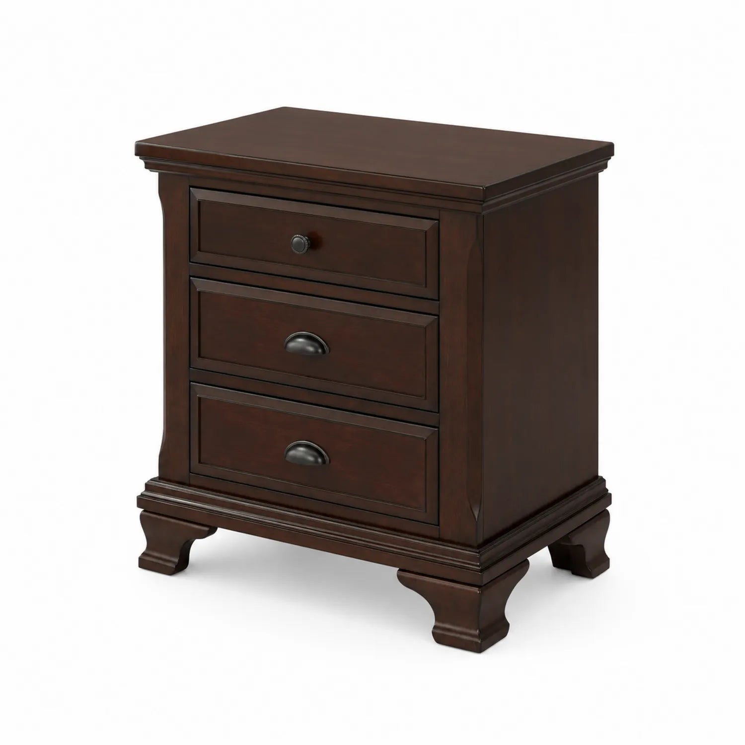 Mesita de noche de madera con 3 cajones, 60x40x65 cm