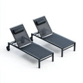 Patio Recliner Set 200x60x35 cm - Metal Frame Mesh Fabric Adjustable Black