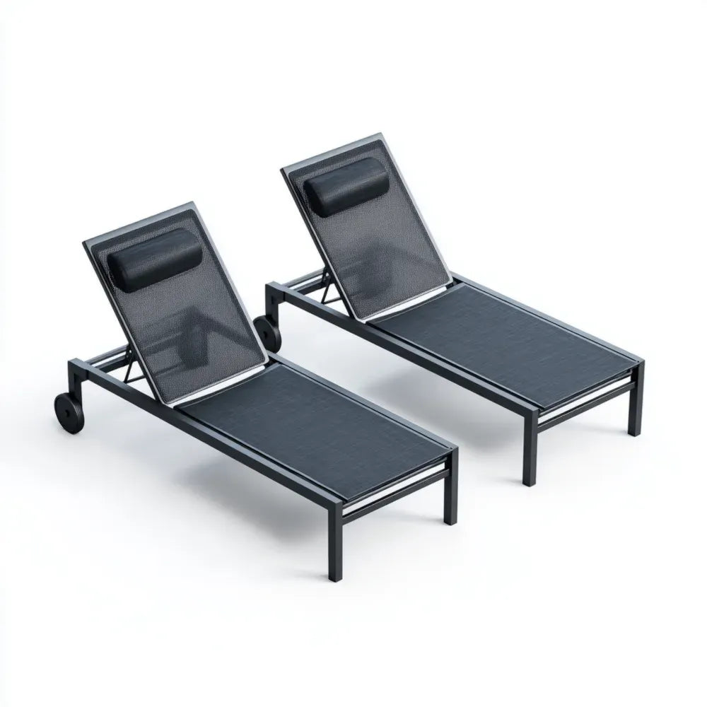 Patio Recliner Set 200x60x35 cm - Metal Frame Mesh Fabric Adjustable Black