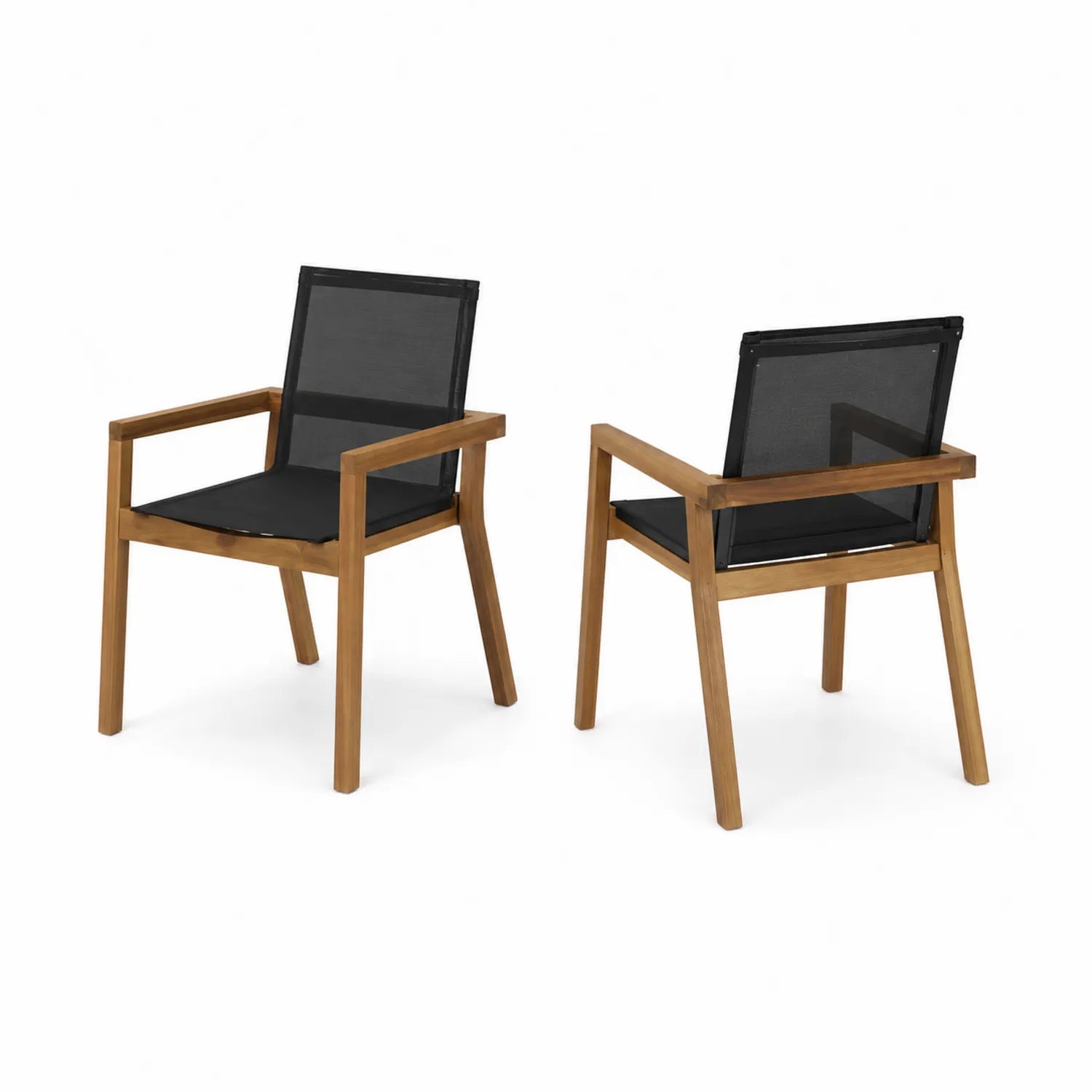 Conjunto de 2 sillas de teca con asiento y respaldo de textilene
