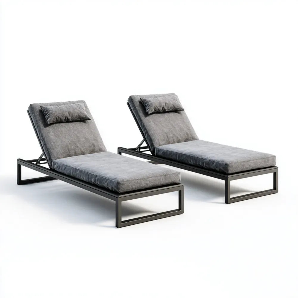 Patio Recliner Set 200x70x35 cm - Metal Frame Gray Cushions - Modern Design