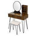 Toeletta in Legno e Metallo con Specchio LED Rotondo 80x40x128 cm Marrone/Nero