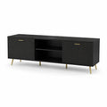 Mobile TV in Legno e Metallo Nero con Gambe Dorate 160x40x50 cm
