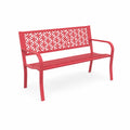 Banco de acero para exterior con respaldo decorativo rojo