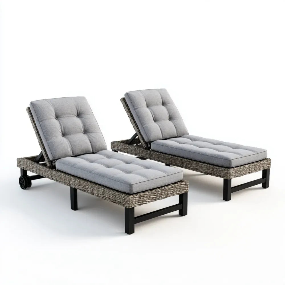 Outdoor Patio Recliner Set - Wicker Gray - Adjustable Design 200cm x 70cm x 35cm