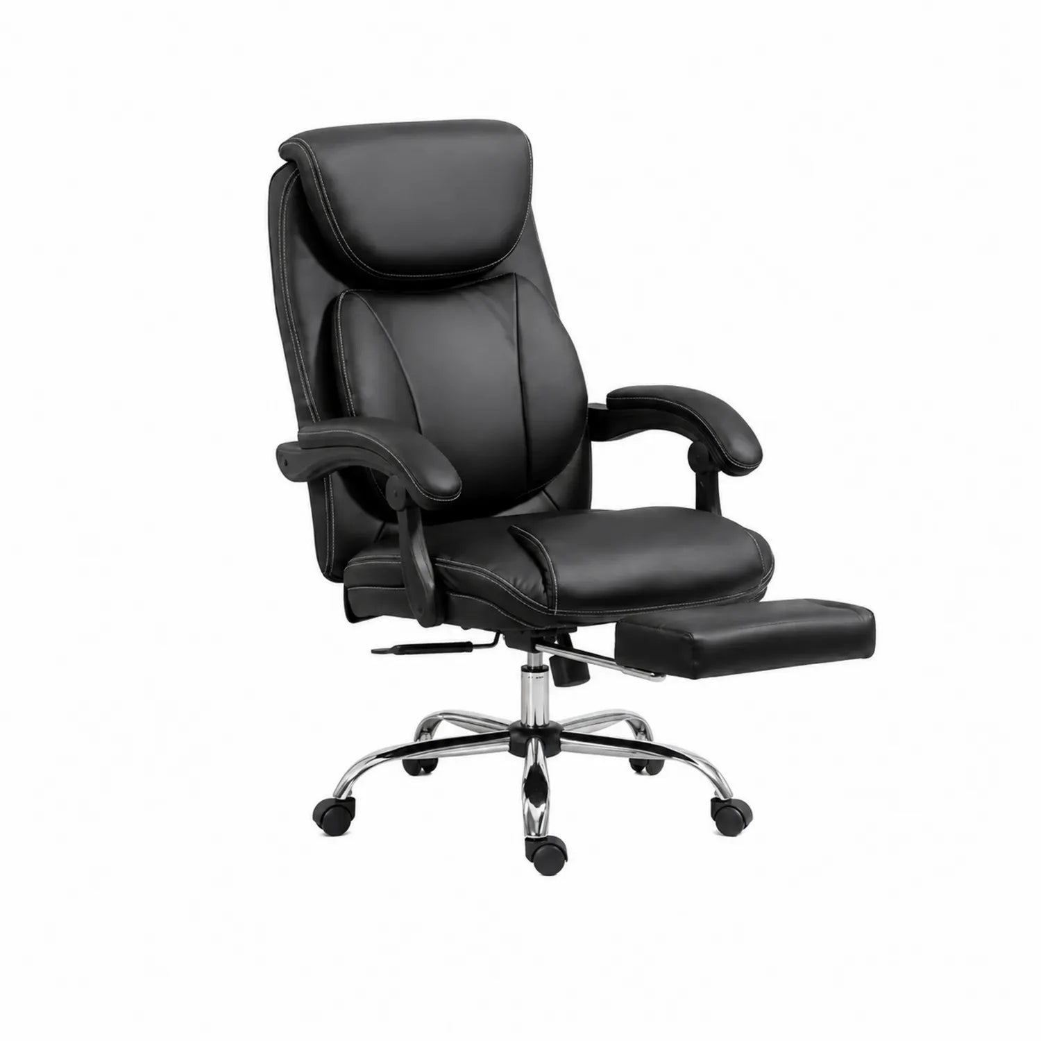 Silla de oficina con cuero sintético negro y base cromada