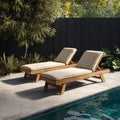 Outdoor Patio Recliners Teak Wood 200x65x35 cm Adjustable – Beige Cushions – Modern Design