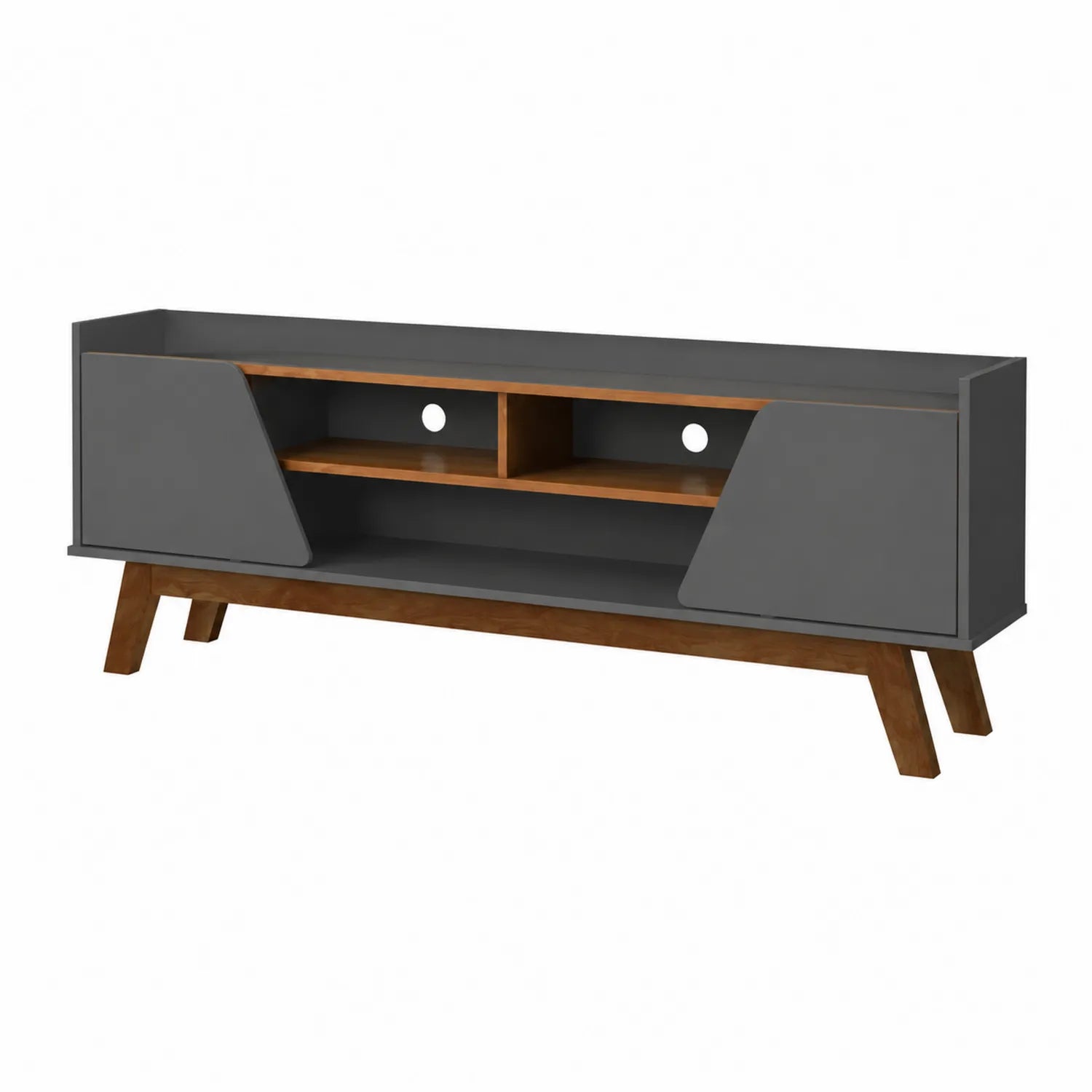 Mueble de TV de MDF Gris Oscuro con Patas de Madera 150x40x50 cm