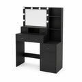 Toeletta in MDF con specchio illuminato e mensole Nero