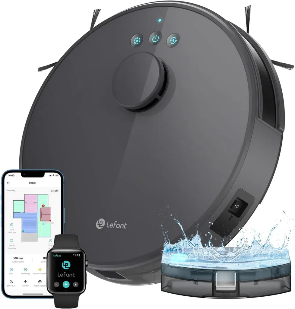 Robot Aspirador Lefant M1 con Mapeo Láser, 5500Pa, 200 Minutos, Control WiFi y Alexa, para Mascotas y Suelos Duros