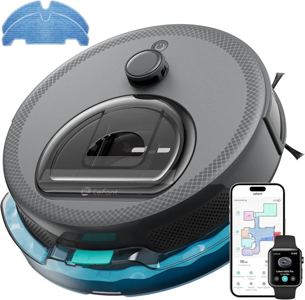 Robot Aspirador Lefant M330 Pro con Navegación Láser de Alta Precisión, 5000Pa, 150min, Diseño Compacto 28cm, Compatible con App, Alexa y iWatch, Limpieza Total, Color Gris