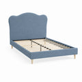 Letto imbottito blu con testiera curva