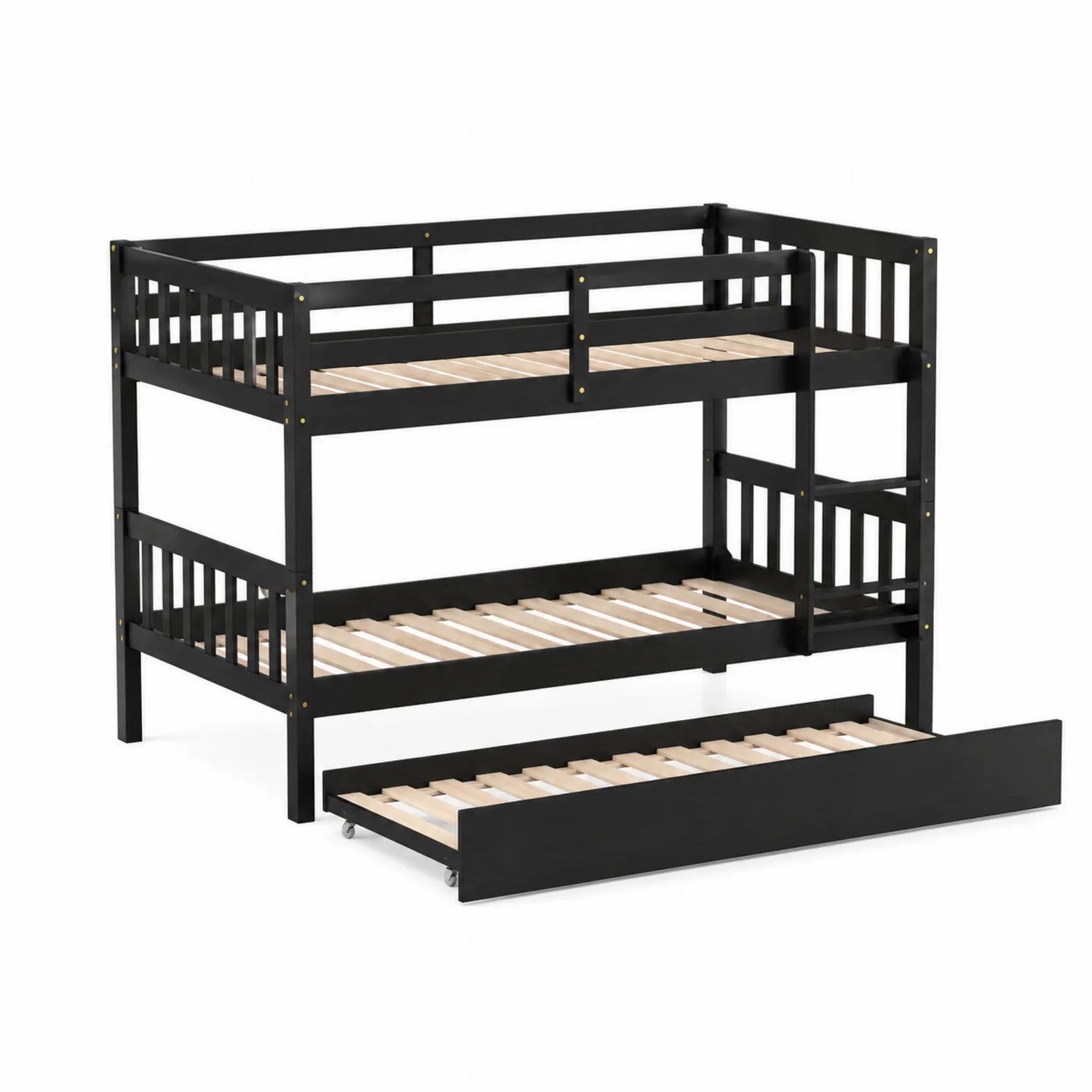 Litera de madera maciza negra con cama nido extraíble