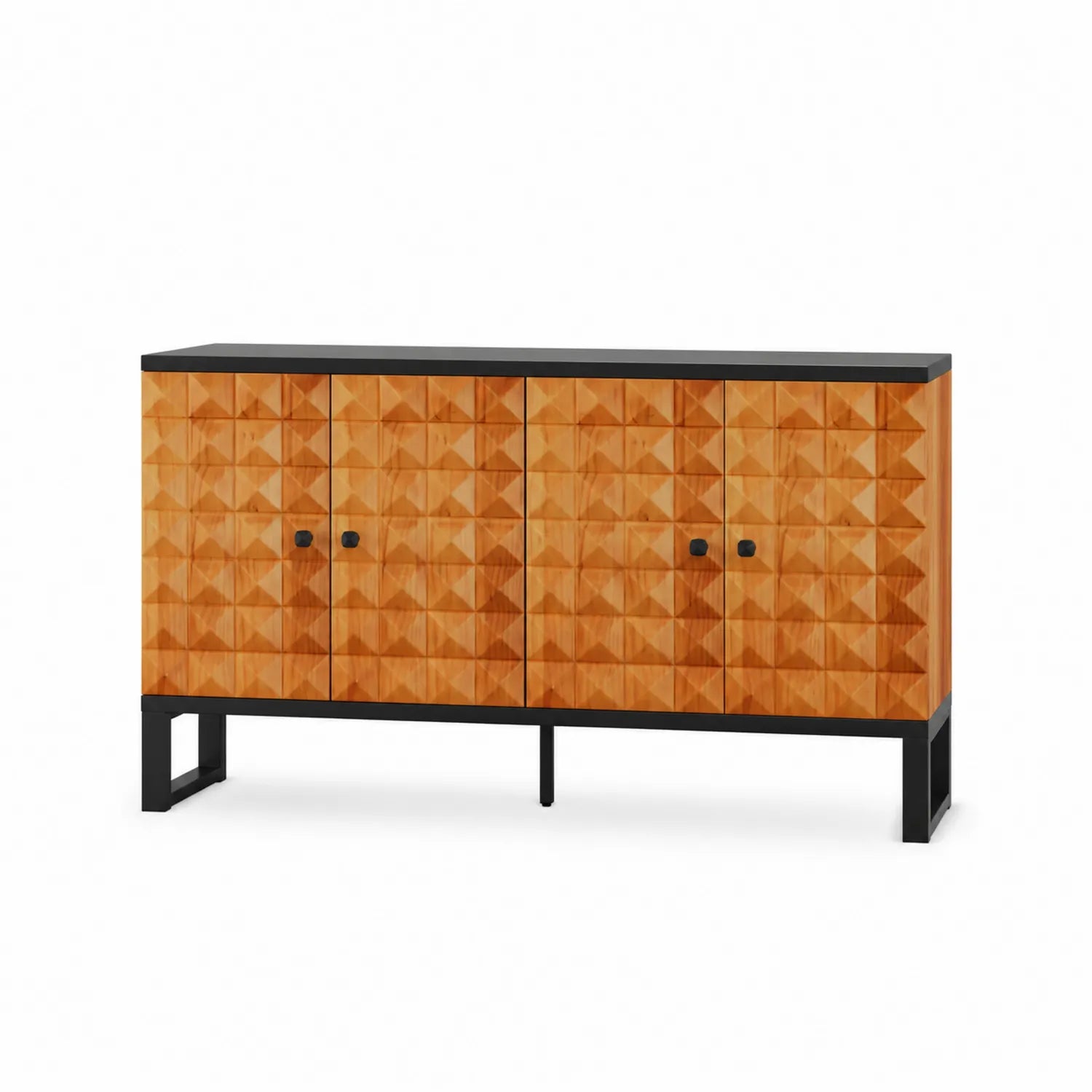 Aparador de Madera y Metal con Diseño Geométrico, 180 cm, Marrón y Negro