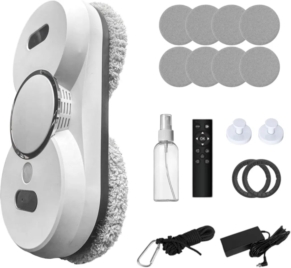 Robot limpiacristales inteligente 5600Pa con pulverización dual y 3 modos, control remoto y 10 paños incluidos