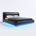 Modern Black Double Bed 215x165x90 cm Leather Upholstery with LED Lighting
