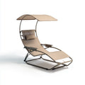 Outdoor Patio Recliner with Canopy - Steel Frame Beige 200x90x150 cm - Modern Design