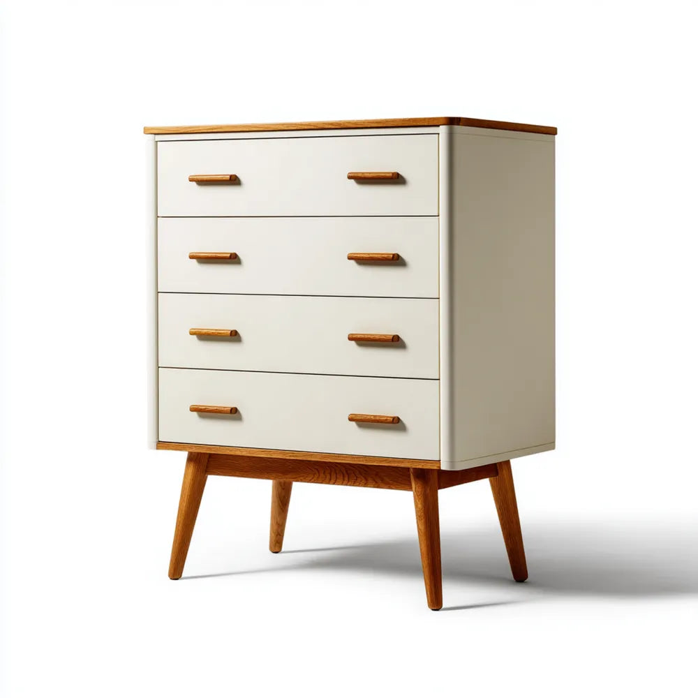 Chest of Drawers Solid Wood 90x45x100 cm - White/Oak - Mid-Century Modern
