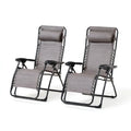 Patio Recliners Set of 2 - 70x58x110 cm Textilene Steel Frame - Grey - Outdoor Relaxation
