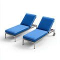 Outdoor Patio Recliners Set of 2 - Adjustable Metal Frame 65x25x30 Inches - Blue