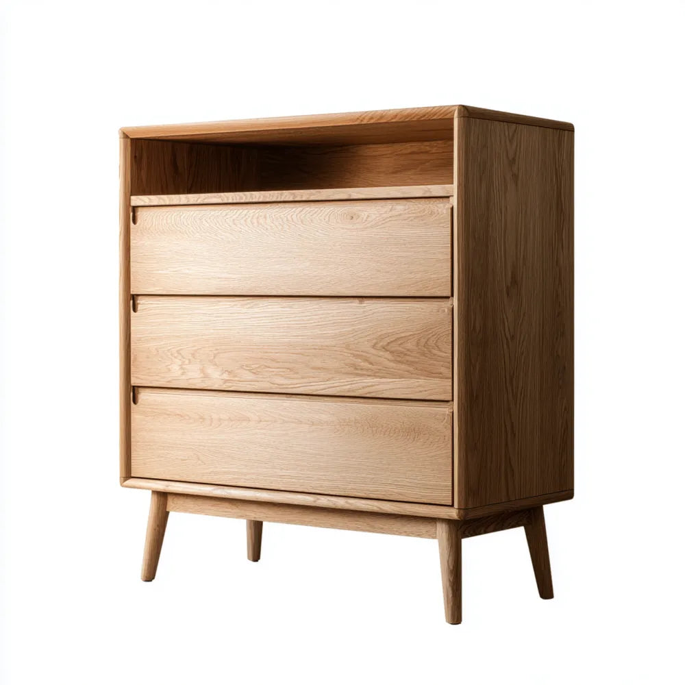 Chest of Drawers Solid Wood 3-Drawer 80x40x100 cm - Natural Finish - Nordic Style